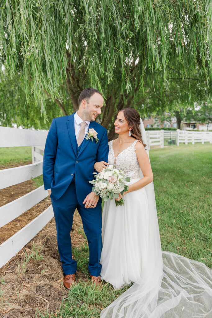 A bride and groom pose under a willow tree at Northfork Farms.

Central Illinois Summer Wedding.

Amanda Banik Photography